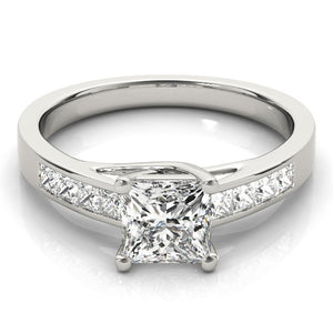 Accented Solitaire Princess 14K White Gold Engagement Ring