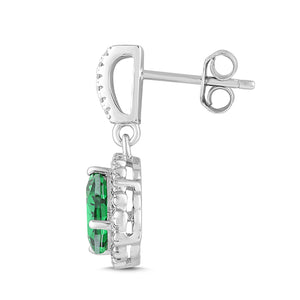 Lab-Created Emerald and White Sapphire Pear Halo Earring