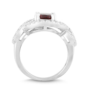 Natural Garnet and White Sapphire Halo Twist Ring