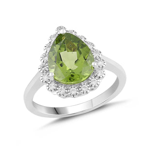 Natural Peridot and White Sapphire Pear Halo Ring