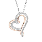 Diamond Double Heart Necklace in 10K Rose Gold and Sterling Silver