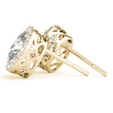 Halo Oval 14K Yellow Gold Moissanite Stud Earrings