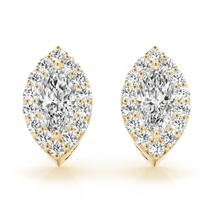 Halo Marquise 14K Yellow Gold Moissanite Stud Earrings
