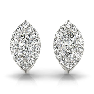 Halo Marquise 14K White Gold Stud Earrings