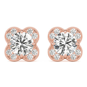 Halo Round 14K Rose Gold Stud Earrings
