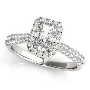 Multi-Row Halo Emerald 14K White Gold Engagement Ring