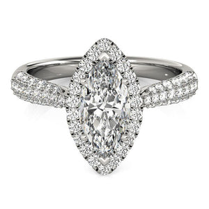 Multi-Row Halo Marquise 14K White Gold Engagement Ring