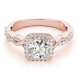 Princess Halo Twisted Shank 14K Rose Gold Engagement Ring