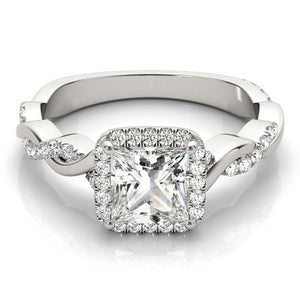Princess Halo Twisted Shank 14K White Gold Engagement Ring