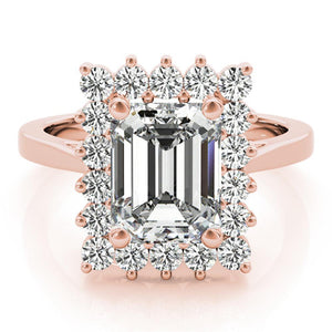 Four-Prong Halo Emerald 14K Rose Gold Engagement Ring