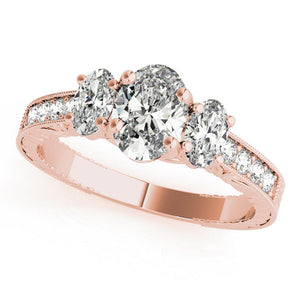 Vintage Three-Stone Oval 14K Rose Gold Engagement Ring
