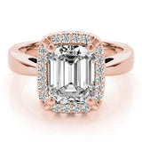 Four-Prong Halo Emerald 14K Rose Gold Engagement Ring