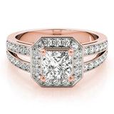 Four-Prong Halo Princess 14K Rose Gold Engagement Ring