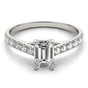 Accented Solitaire Emerald 14K White Gold Engagement Ring