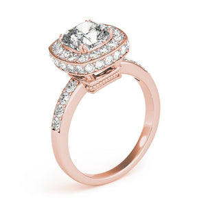 Channel Set Halo Cushion 14K Rose Gold Engagement Ring