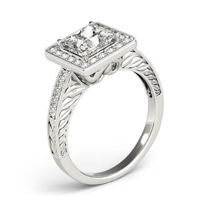 Four-Prong Halo Princess Platinum Engagement Ring
