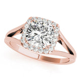 Halo Cushion Split Shank 14K Rose Gold Engagement Ring