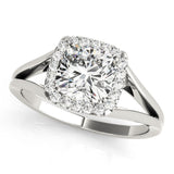 Halo Cushion Split Shank 14K White Gold Engagement Ring