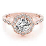 Halo Cushion Scalloped 14K Rose Gold Engagement Ring