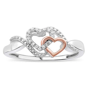 Allied Hearts Diamond Promise Ring In Sterling Silver With Intertwined 10K Rose Gold 1/10 Ct.Tw.