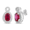Lab-Created Ruby and White Sapphire Oval Halo Earring