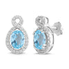 Natural Blue Topaz and White Sapphire Oval Halo Earrings