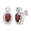 Natural Garnet and White Sapphire Oval Halo Earring