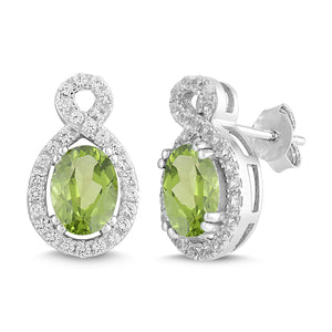 Natural Peridot and White Sapphire Oval Halo Earring