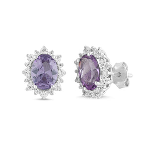 Amethyst and White Sapphire Oval Halo Earring