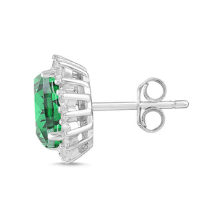 Lab-Created Emerald and White Sapphire Halo Earrings