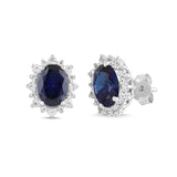 Lab-Created Blue Sapphire and White Sapphire Oval Halo Earring