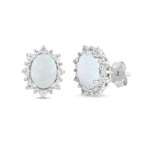Lab-Created Opal and White Sapphire Oval Halo Earring