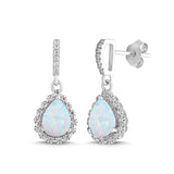 Lab-Created Opal and White Sapphire Pear Halo Earring