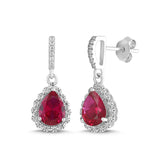 Lab-Created Ruby and White Sapphire Pear Halo Earring