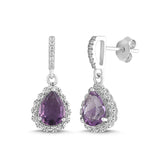 Amethyst and White Sapphire Pear Halo Earring