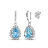 Natural Blue Topaz and White Sapphire Pear Halo Earring