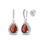 Natural Garnet and White Sapphire Pear Halo Earring
