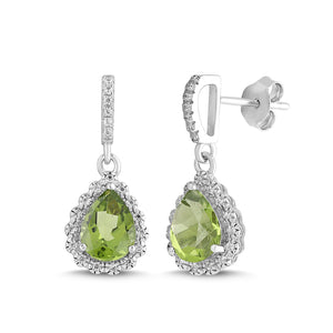 Natural Peridot and White Sapphire Pear Halo Earring