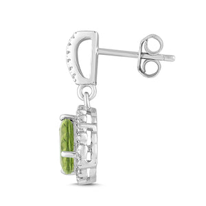Natural Peridot and White Sapphire Pear Halo Earring