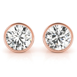 Round Bezel 14K Rose Gold Moissanite Studs