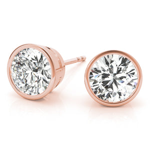 Round Bezel 14K Rose Gold Moissanite Studs