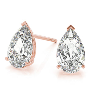 Pear 14K Rose Gold V-Tip Stud Earrings