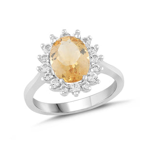 Natural Citrine and White Sapphire Halo Ring