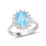 Natural Blue Topaz and White Sapphire Halo Ring