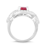 Lab-Created Ruby and White Sapphire Halo Twist Ring