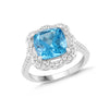 Natural Blue Topaz and White Sapphire Cushion Halo Ring