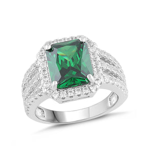 Lab-Created Emerald and White Sapphire Halo Ring