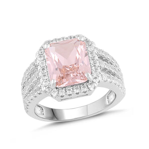 Lab-Created Morganite and White Sapphire Halo Ring
