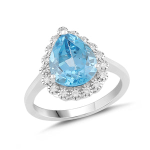 Lab-Created Aquamarine and White Sapphire Pear Halo Ring