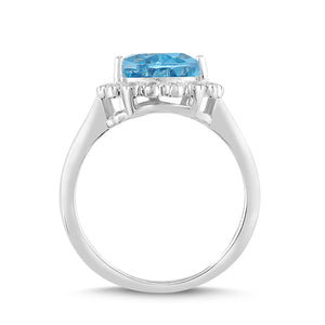 Lab-Created Aquamarine and White Sapphire Pear Halo Ring